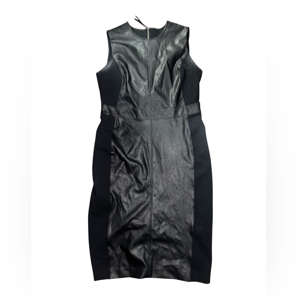 SPANX Black Faux-Leather Paneled Sheath Dress